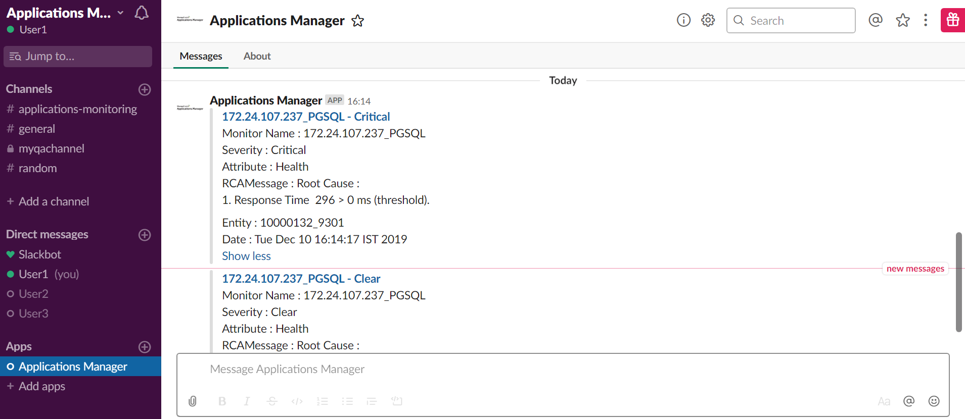 Integrate Slack with Applications Manager