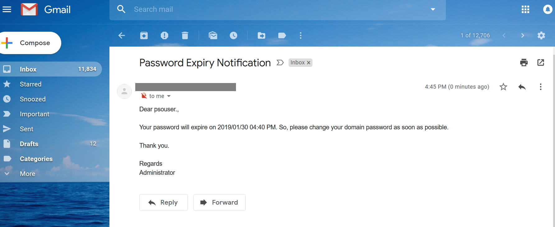 Password expiry email notification
